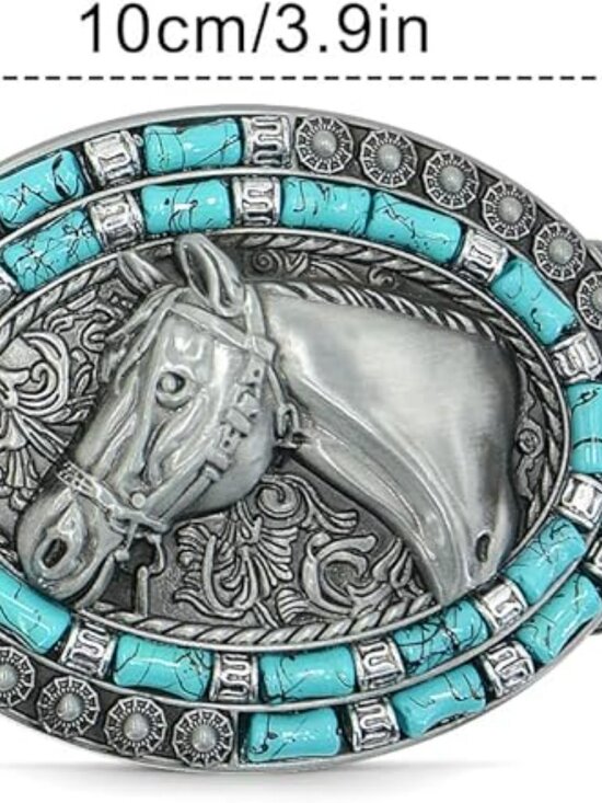 New - American Western Cowboy Cowgirl HORSE Turquoise Belt Buckle Boho Silver